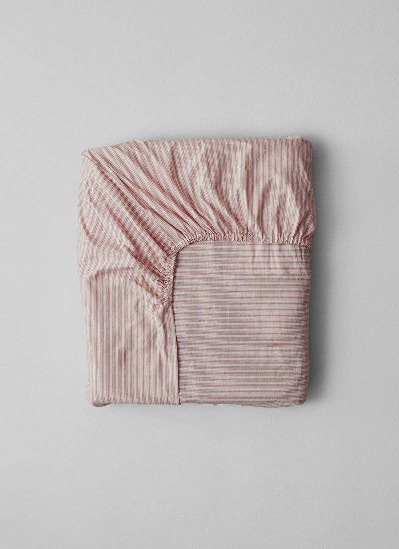 Organic Cotton Ticking Stripe King Fitted Sheet | Ecru/Rose