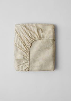 Organic Cotton Ticking Stripe Fitted Sheet | Ecru/Straw