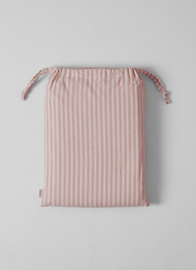 Ticking Stripe Cotton Fitted Sheet | Ecru/Rose