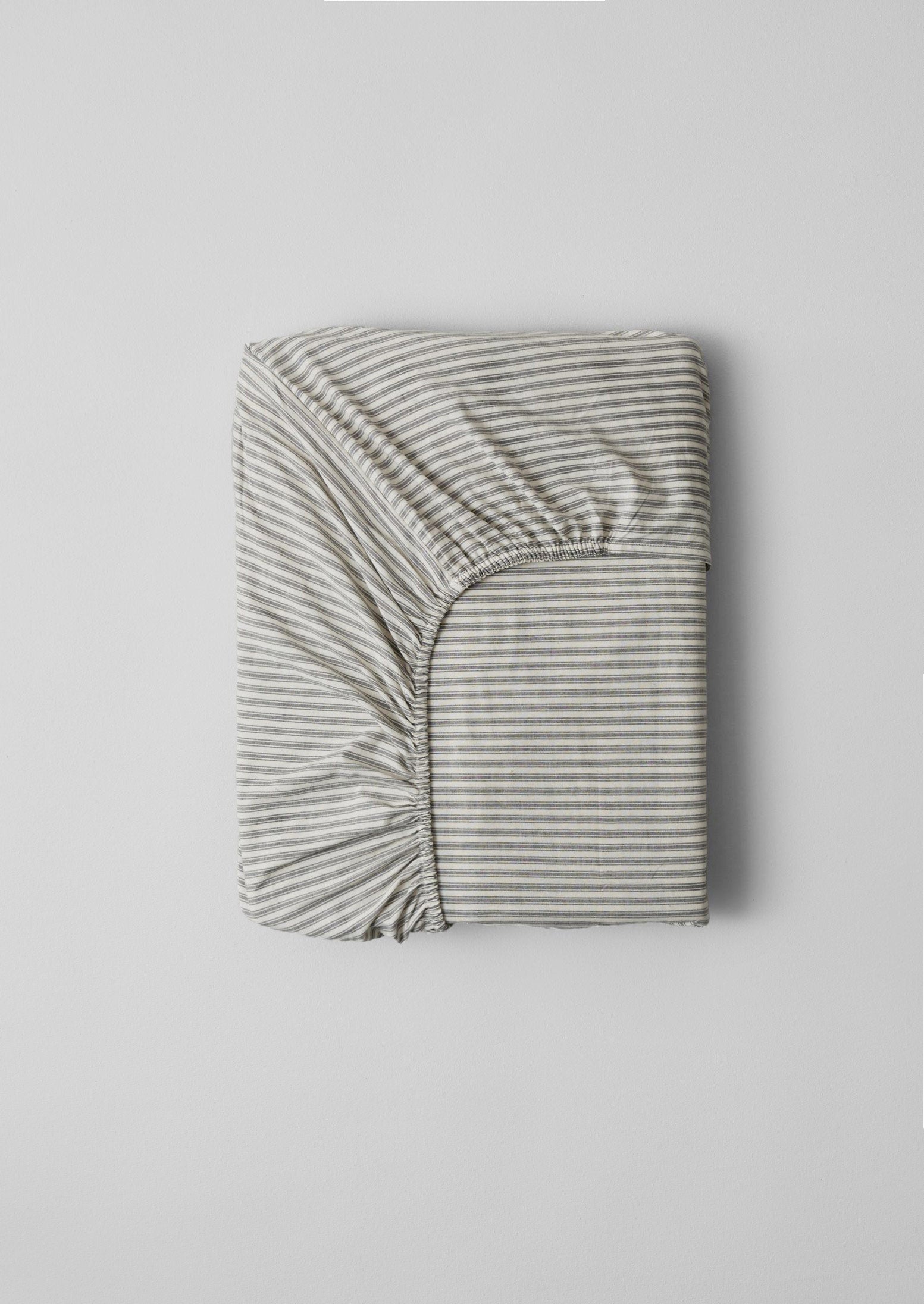 Organic Ticking Stripe Super King Fitted Sheet | Ecru/Graphite