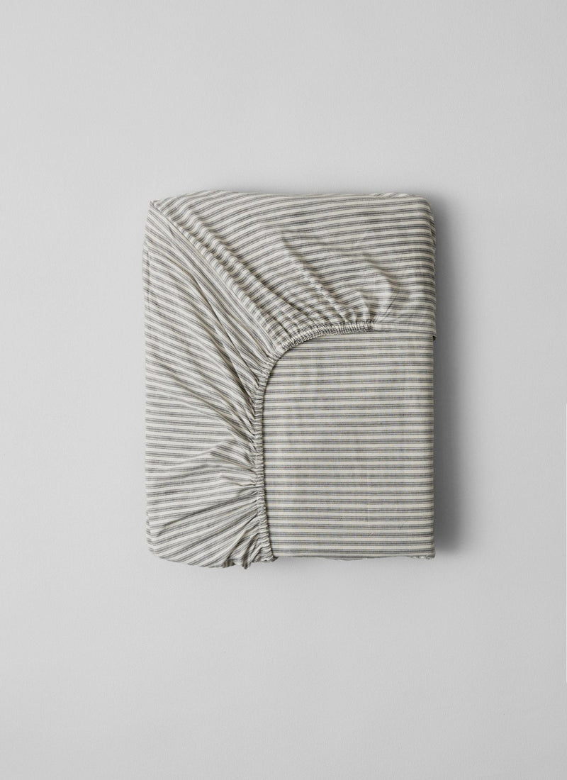 Organic Ticking Stripe Super King Fitted Sheet | Ecru/Graphite