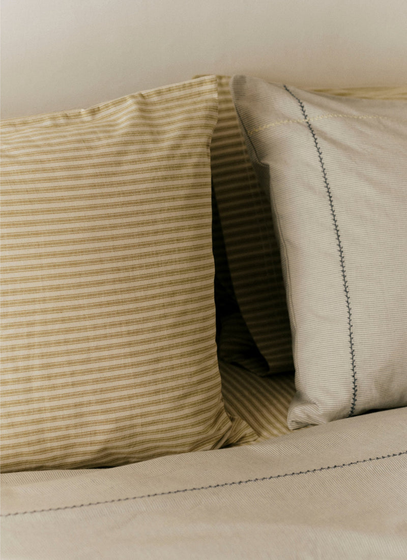 Fine Stripe Cotton Housewife Pillowcase | Ecru/Smoke Blue