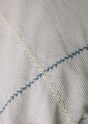 Fine Stripe Organic Cotton Embroidered Pillowcase | Ecru/Smoke Blue