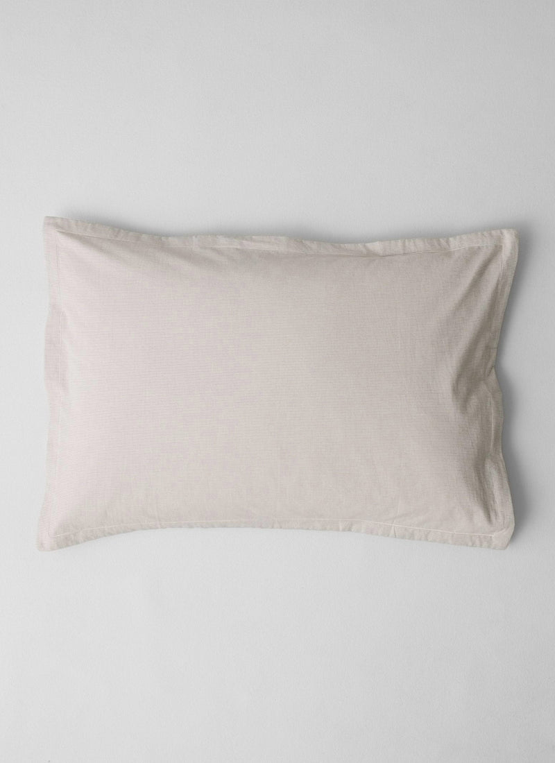 Fine Stripe Cotton Oxford Pillowcase Set | Ecru/Smoke Blue