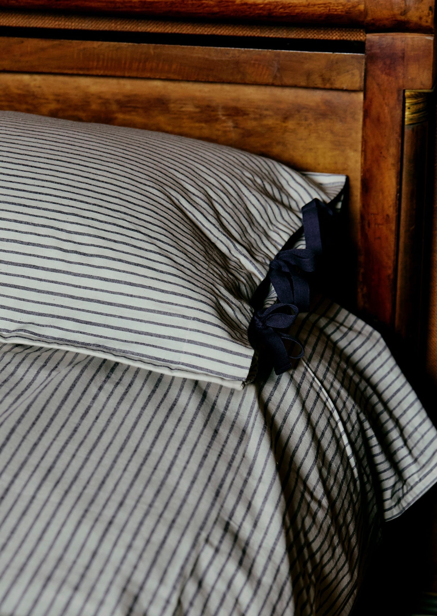 Organic Cotton Pyjama Stripe Housewife Pillowcase | Navy/Ecru
