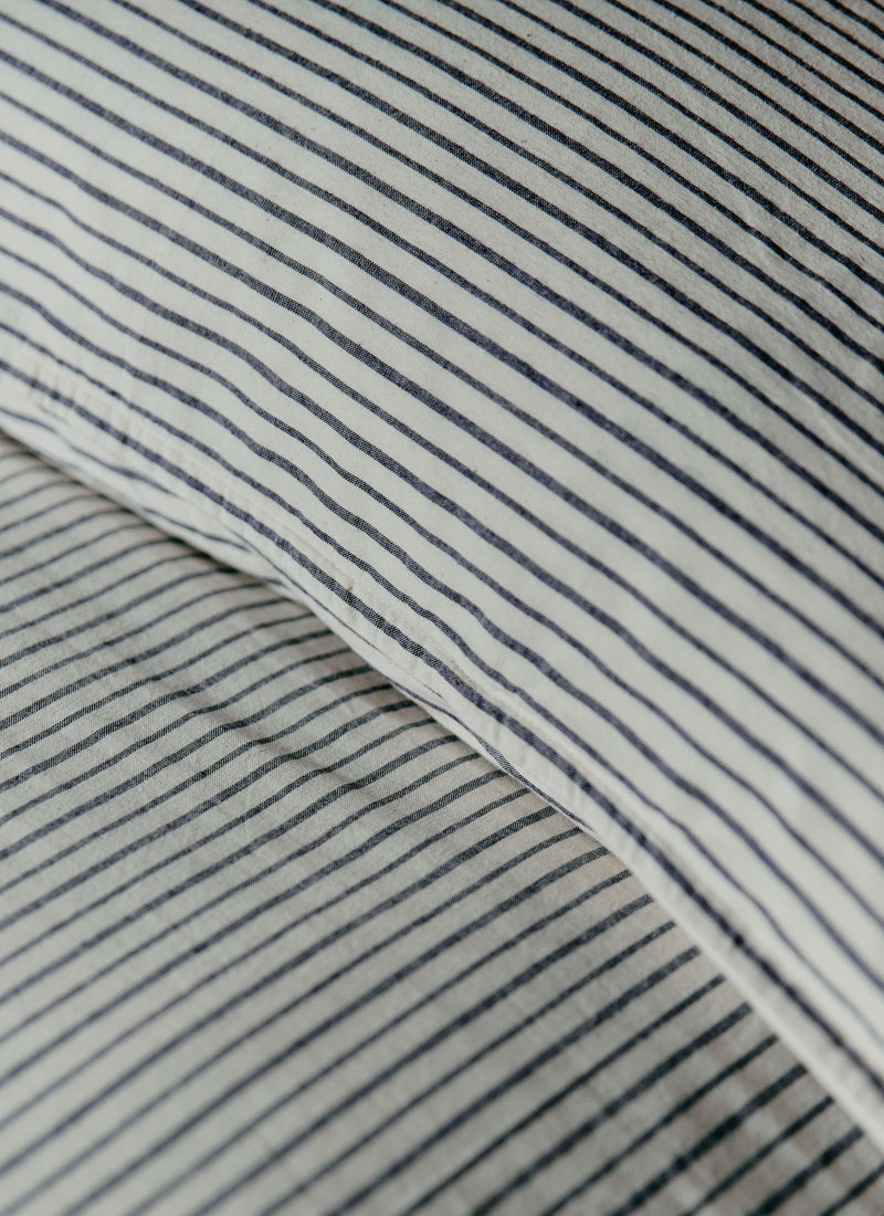 Pyjama Stripe Cotton Housewife Pillowcase | Navy/Ecru
