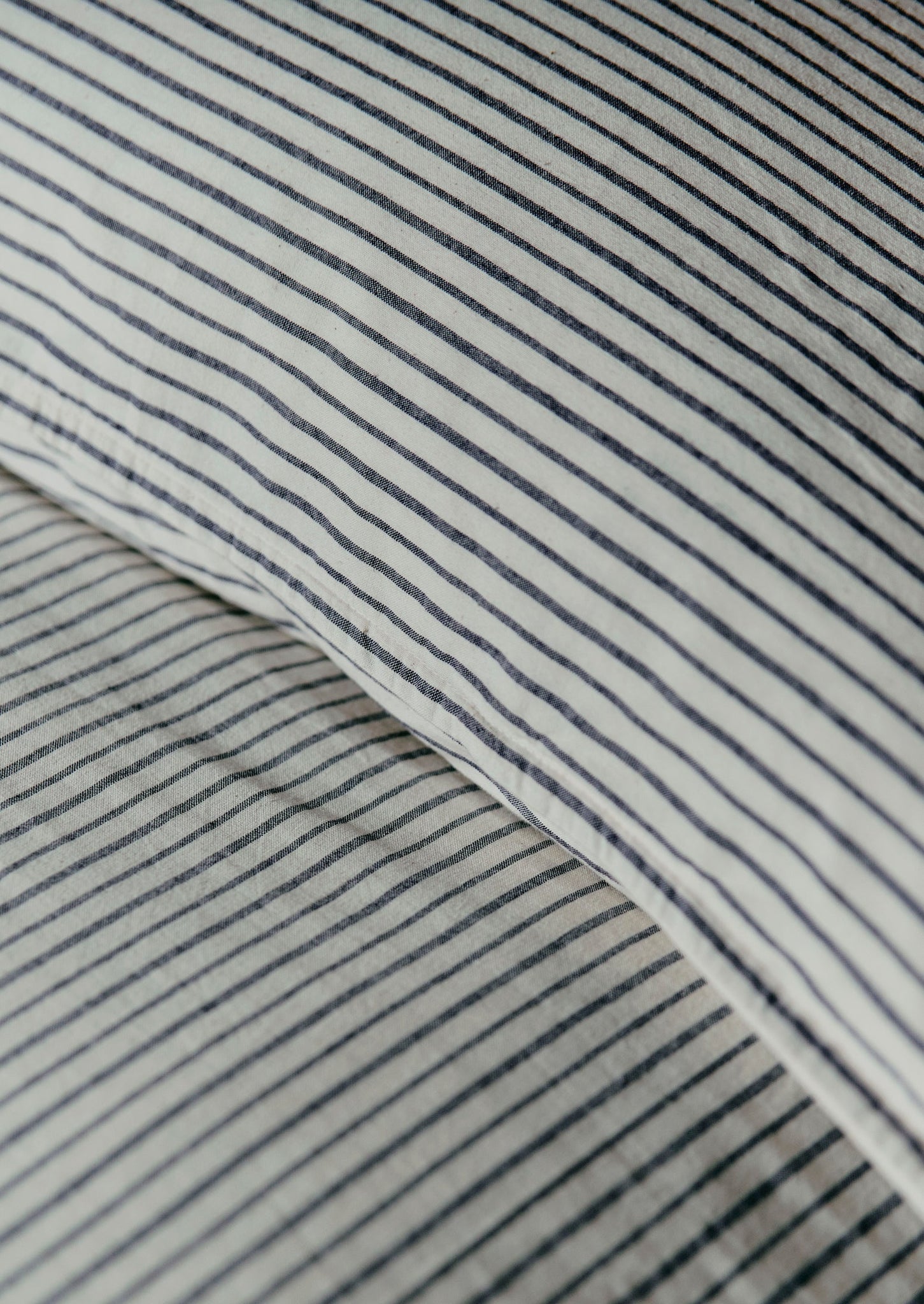 Organic Cotton Pyjama Stripe Housewife Pillowcase | Navy/Ecru