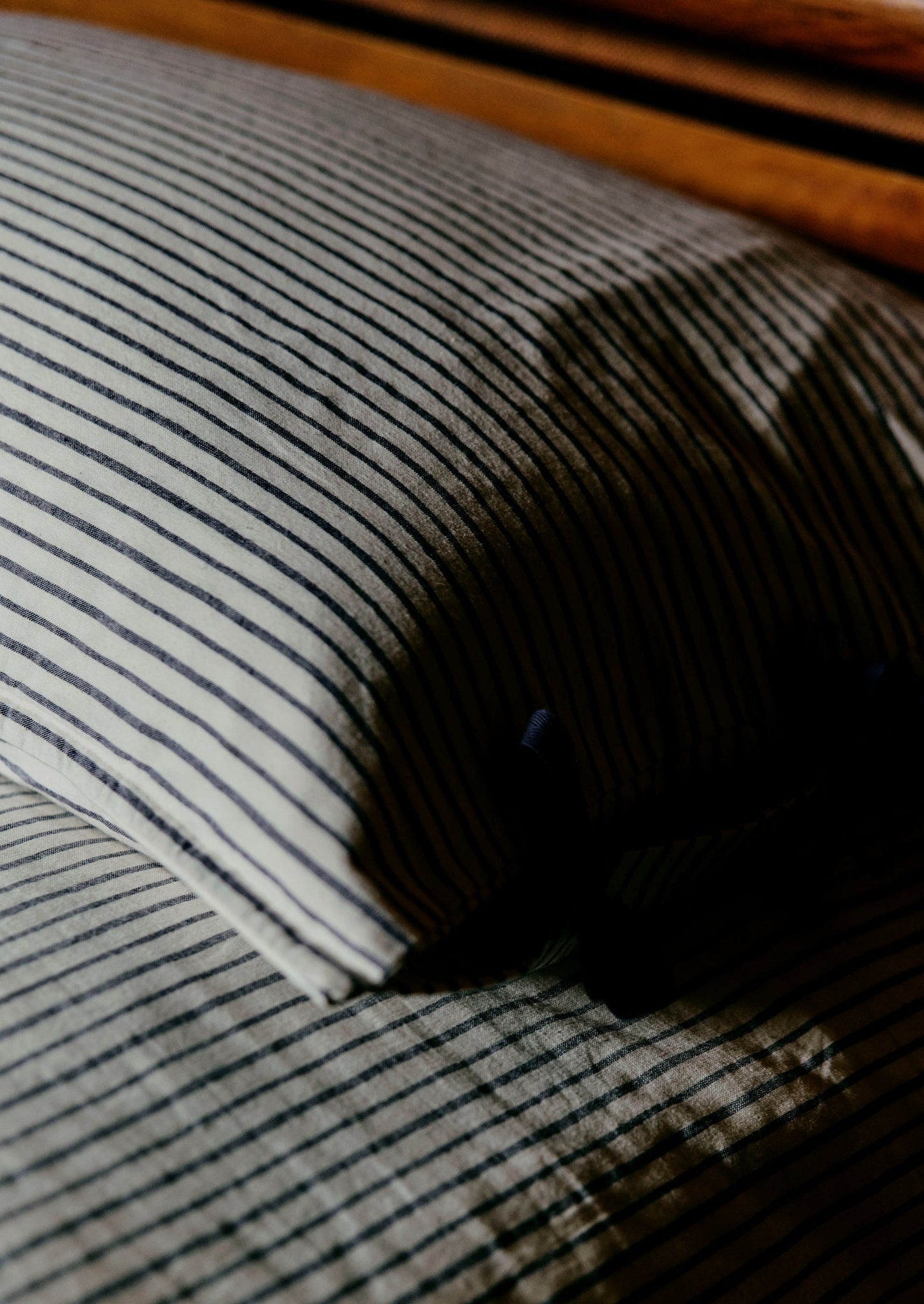 Organic Cotton Pyjama Stripe Housewife Pillowcase | Navy/Ecru