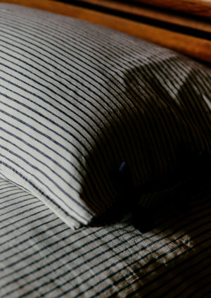 Organic Cotton Pyjama Stripe Housewife Pillowcase | Navy/Ecru