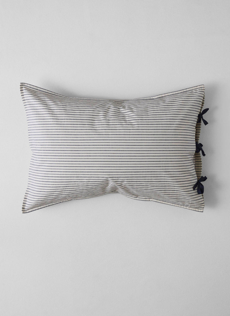 Pyjama Stripe Cotton Housewife Pillowcase | Navy/Ecru