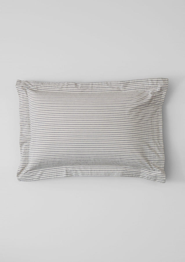 Organic Cotton Pyjama Stripe Oxford Pillowcase | Navy/Ecru