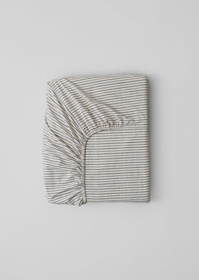 Organic Cotton Pyjama Stripe Fitted Sheet | Navy/Ecru