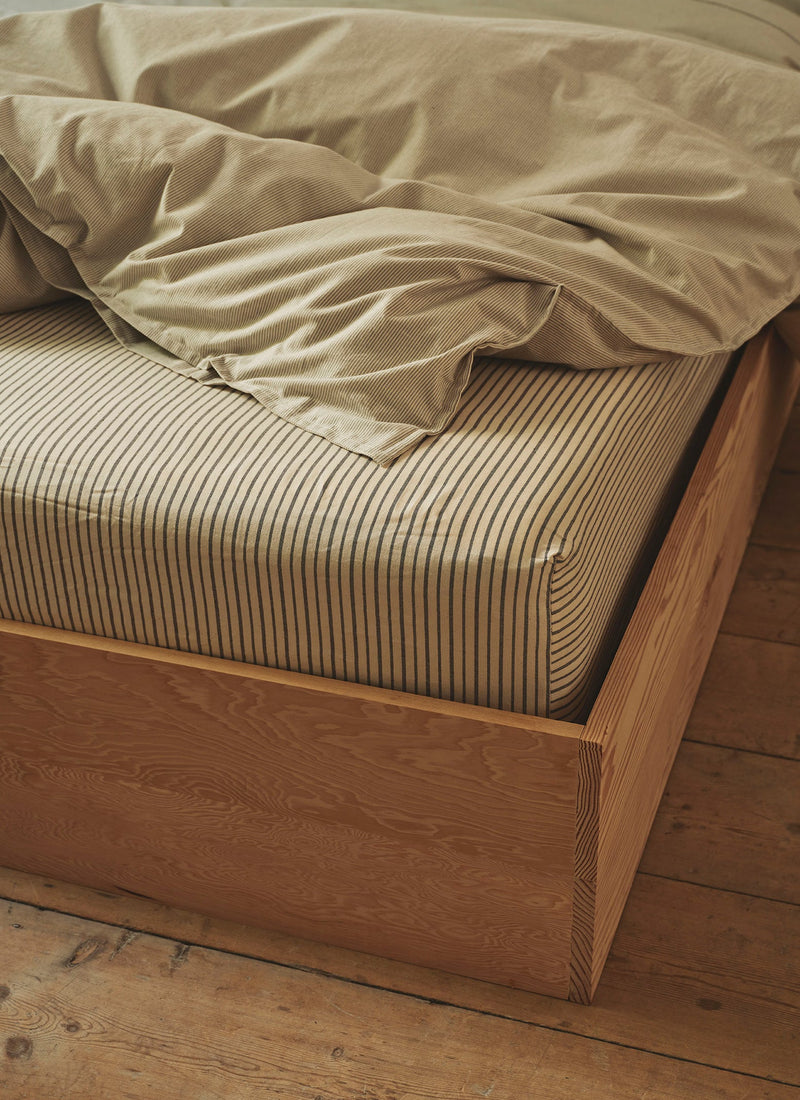 Pyjama Stripe Cotton Fitted Sheet | Navy/Ecru