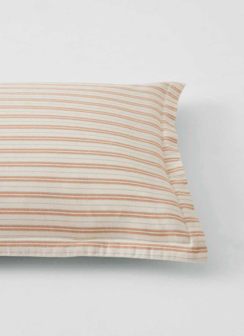 Ines Stripe Cotton Flannel Oxford Pillowcase Set | Apricot/Soft Blue