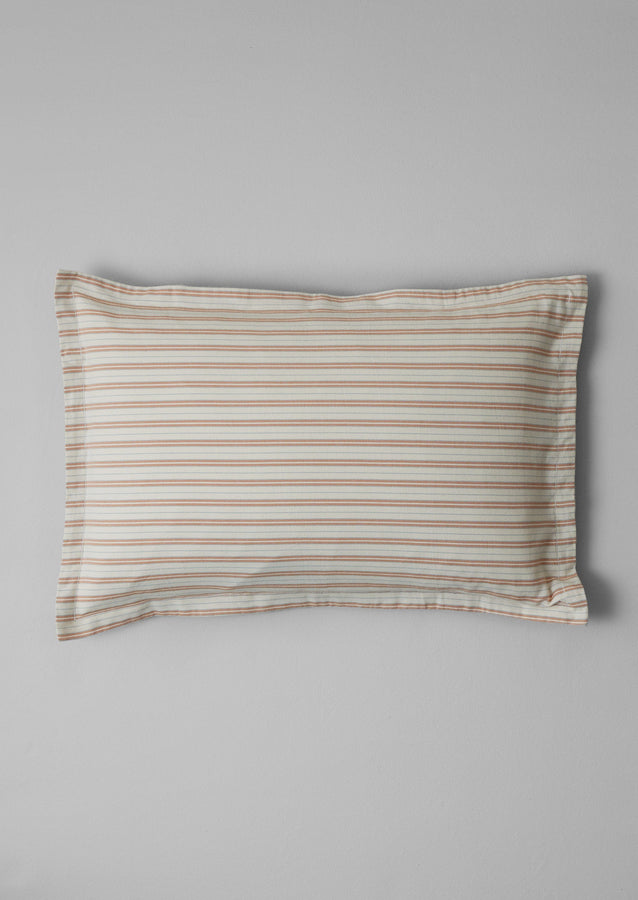 Ines Flannel Stripe Cotton Oxford Pillowcase Set | Apricot/Soft Blue