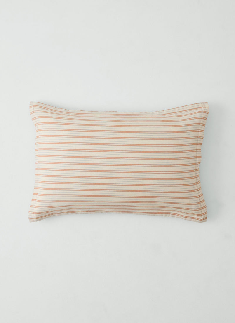 Ines Stripe Cotton Flannel Oxford Pillowcase Set | Apricot/Soft Blue