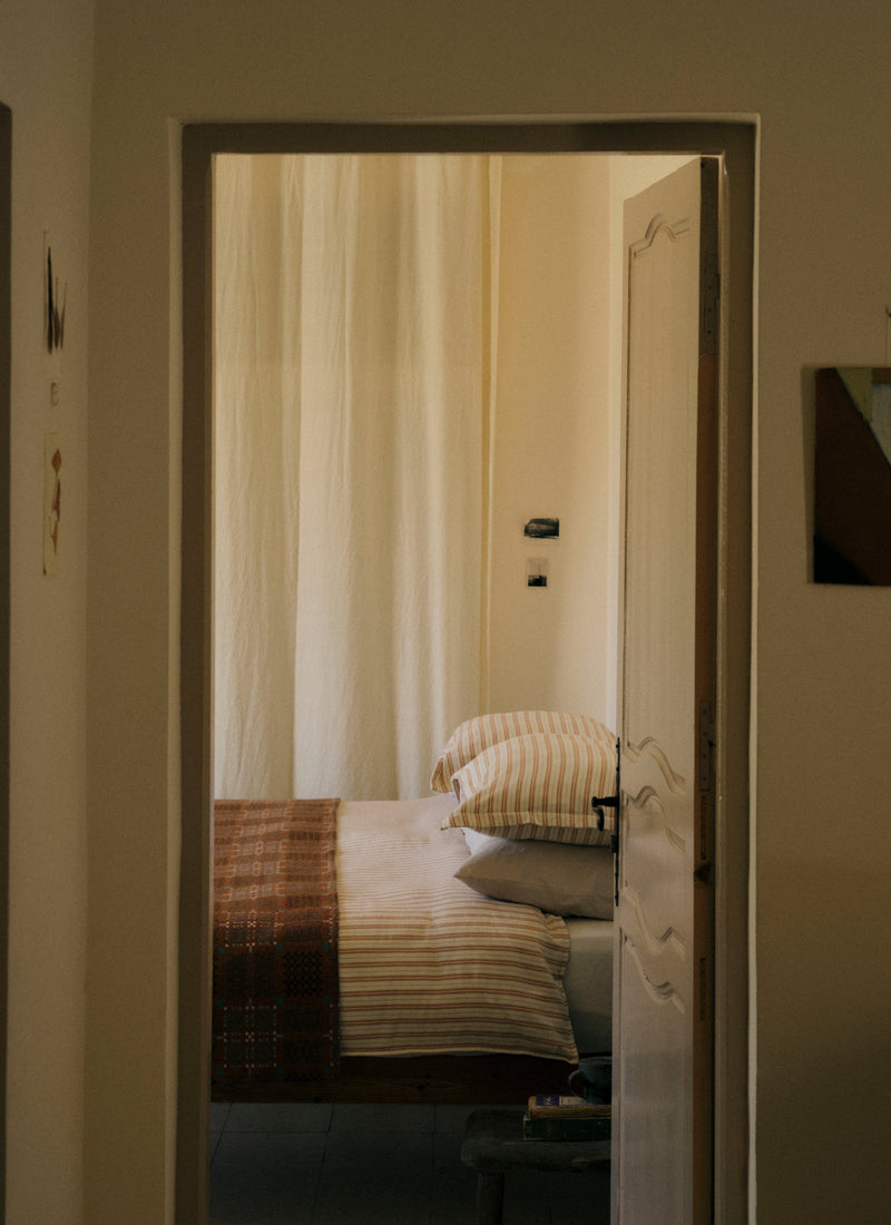 Ines Stripe Cotton Flannel Duvet Cover | Apricot/Soft Blue