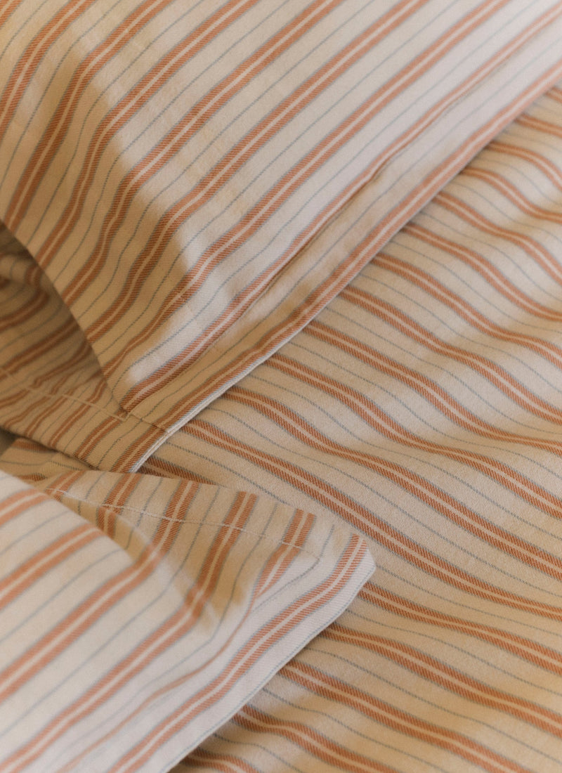 Ines Stripe Cotton Flannel Duvet Cover | Apricot/Soft Blue