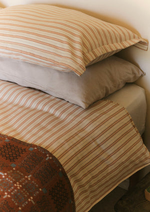 Ines Flannel Stripe Cotton Duvet Cover | Apricot/Soft Blue