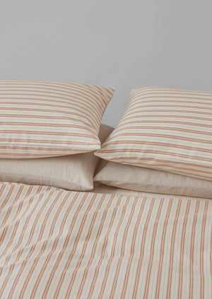 Ines Flannel Stripe Cotton Duvet Cover | Apricot/Soft Blue