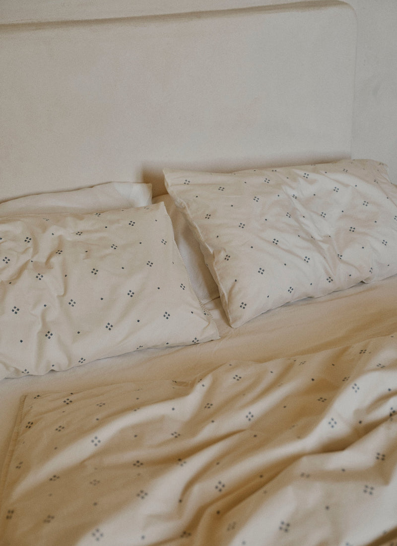 Rowan Print Cotton Poplin Duvet Cover | Ecru/Soft Blue
