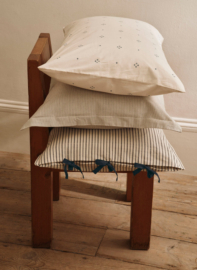 Rowan Print Cotton Poplin Housewife Pillowcase Set | Ecru/Soft Blue