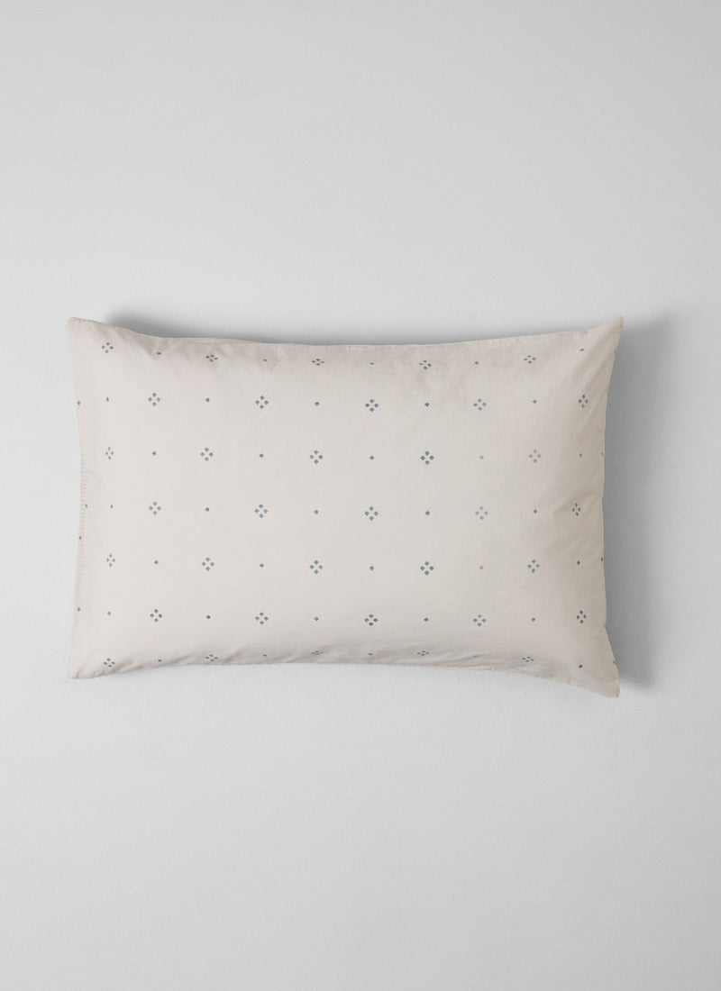 Rowan Print Cotton Poplin Housewife Pillowcase Set | Ecru/Soft Blue