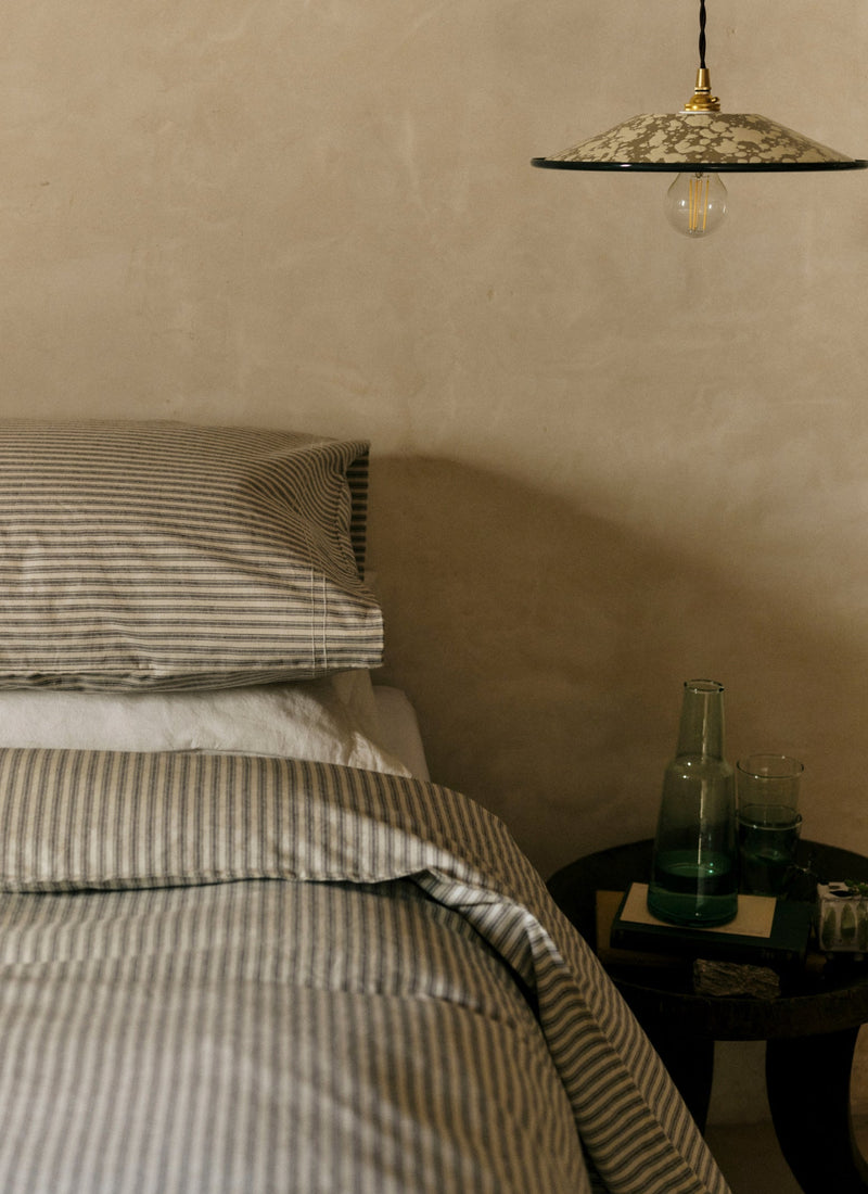 Organic Cotton Ticking Stripe King Duvet Cover | Ecru/Straw