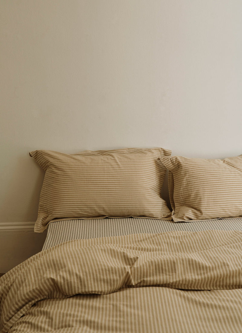 Ticking Stripe Cotton Duvet Cover | Ecru/Straw