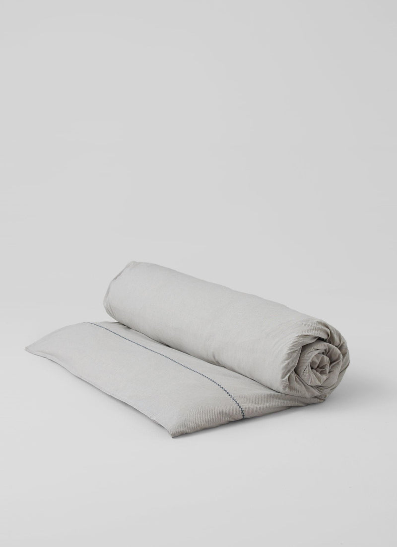 Fine Stripe Cotton Duvet Cover | Ecru/Smoke Blue