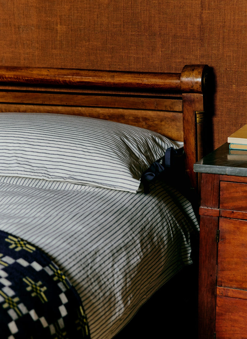 Organic Pyjama Stripe Double Duvet Cover | Navy/Ecru