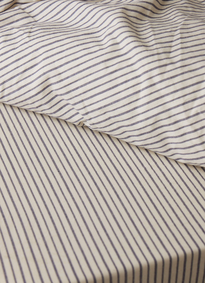 Organic Pyjama Stripe Double Duvet Cover | Navy/Ecru