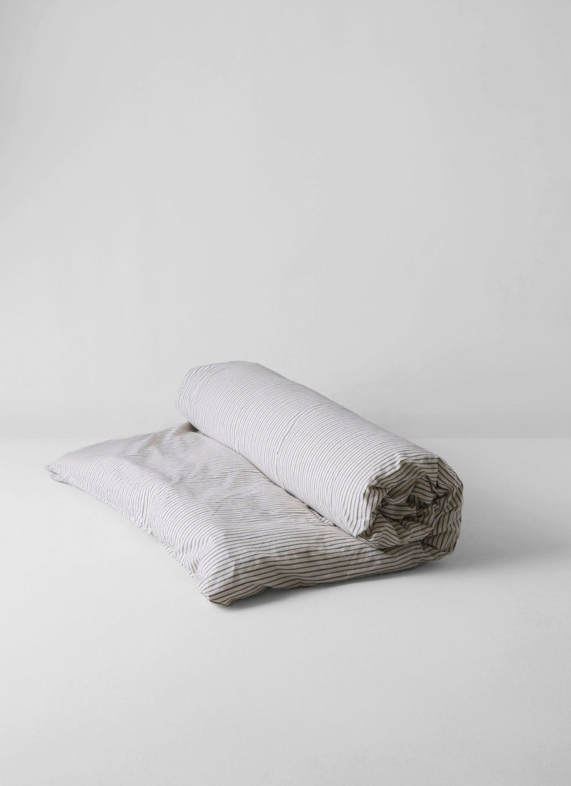 Organic Pyjama Stripe Double Duvet Cover | Navy/Ecru
