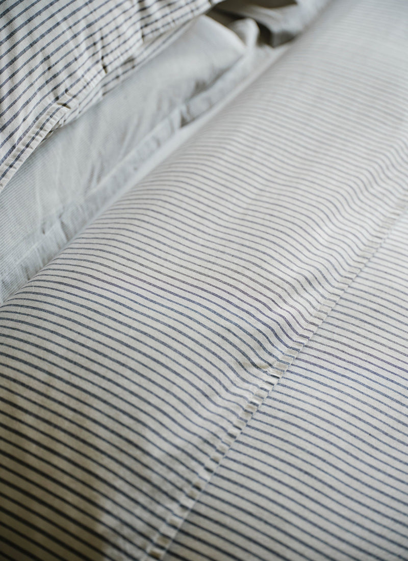 Pyjama Stripe Cotton Duvet Cover | Navy/Ecru