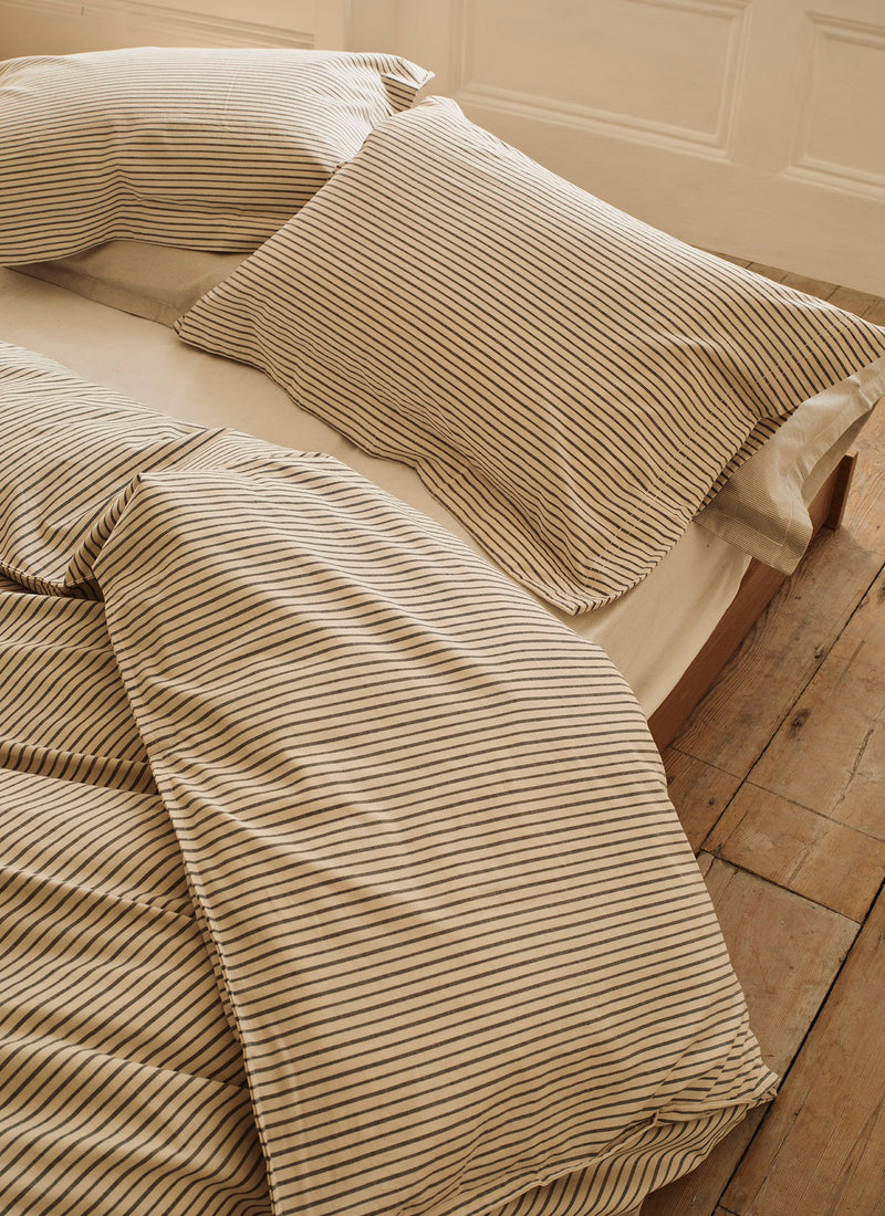 Pyjama Stripe Cotton Duvet Cover | Navy/Ecru