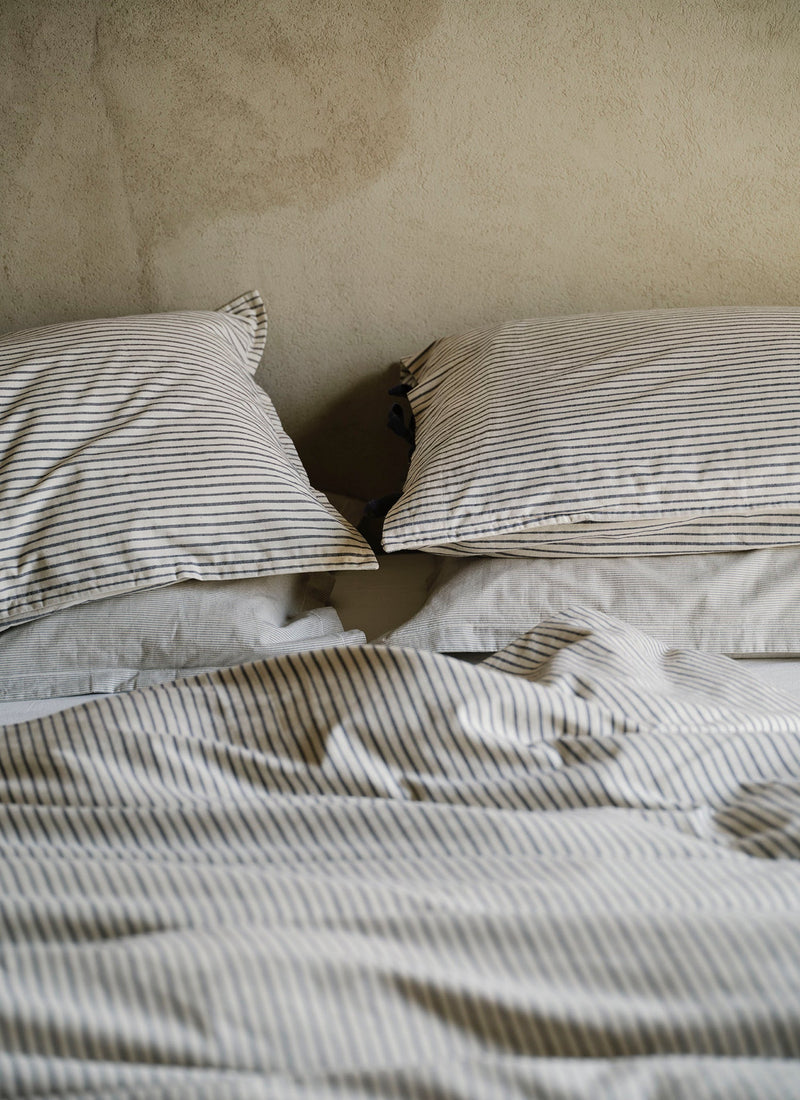 Pyjama Stripe Cotton Duvet Cover | Navy/Ecru