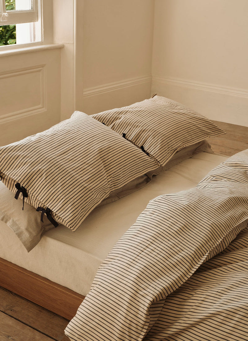 Pyjama Stripe Cotton Duvet Cover | Navy/Ecru