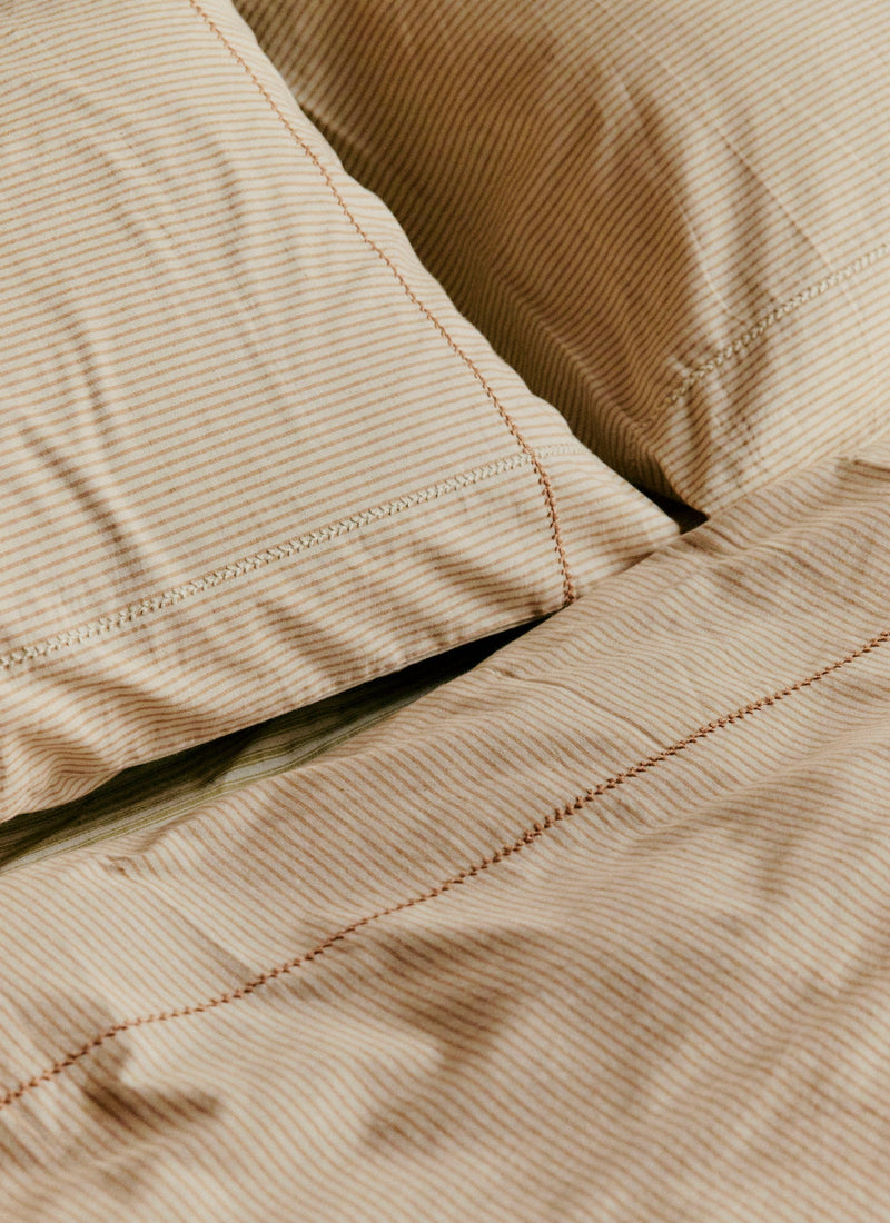 Soft Stripe Cotton Duvet Cover | Clay/Ecru