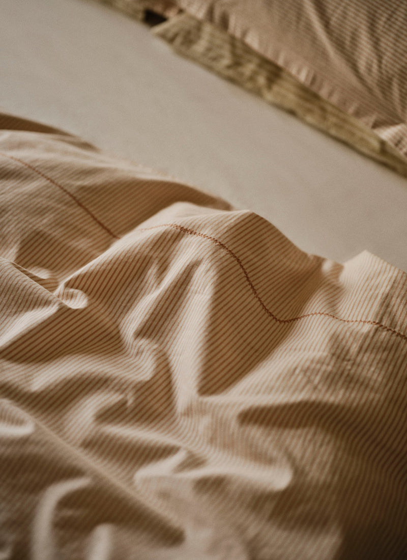 Soft Stripe Cotton Duvet Cover | Clay/Ecru