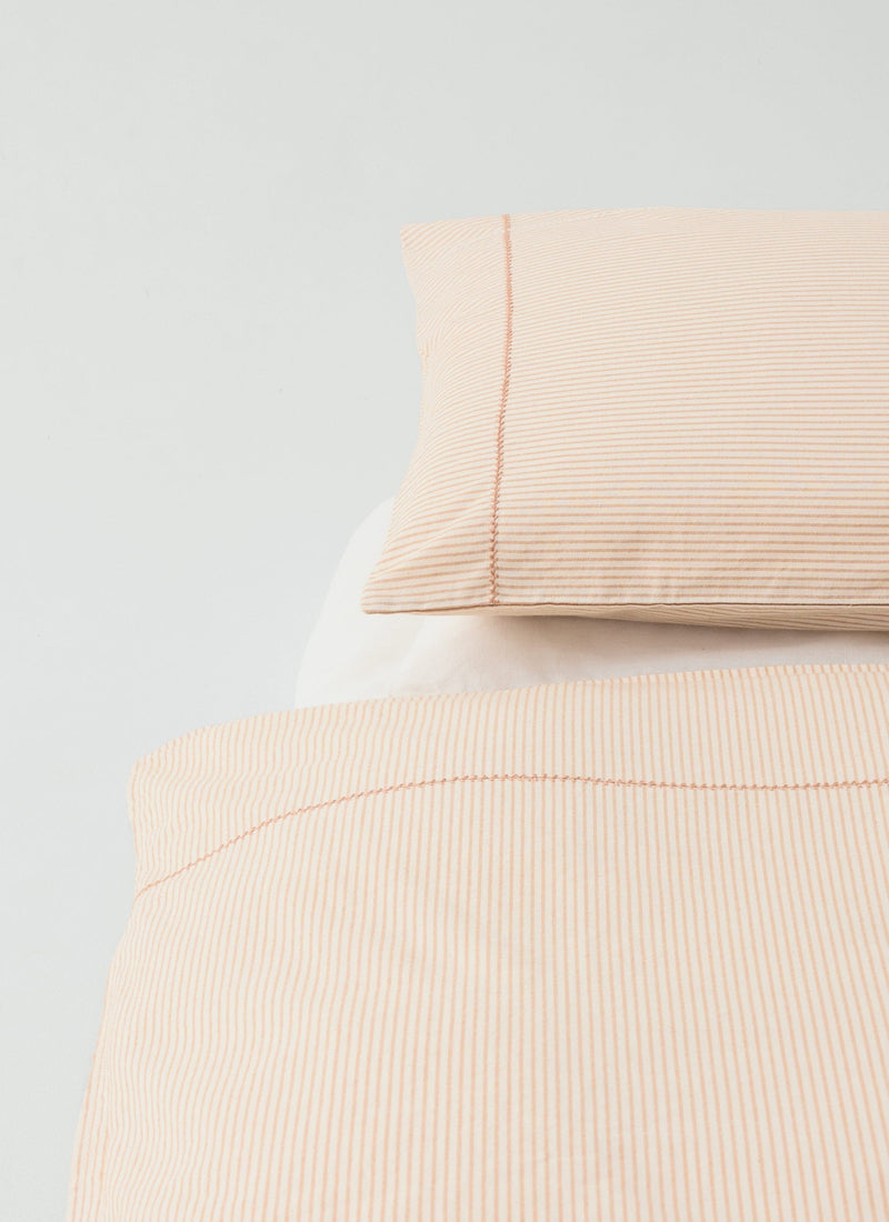 Soft Stripe Cotton Duvet Cover | Clay/Ecru