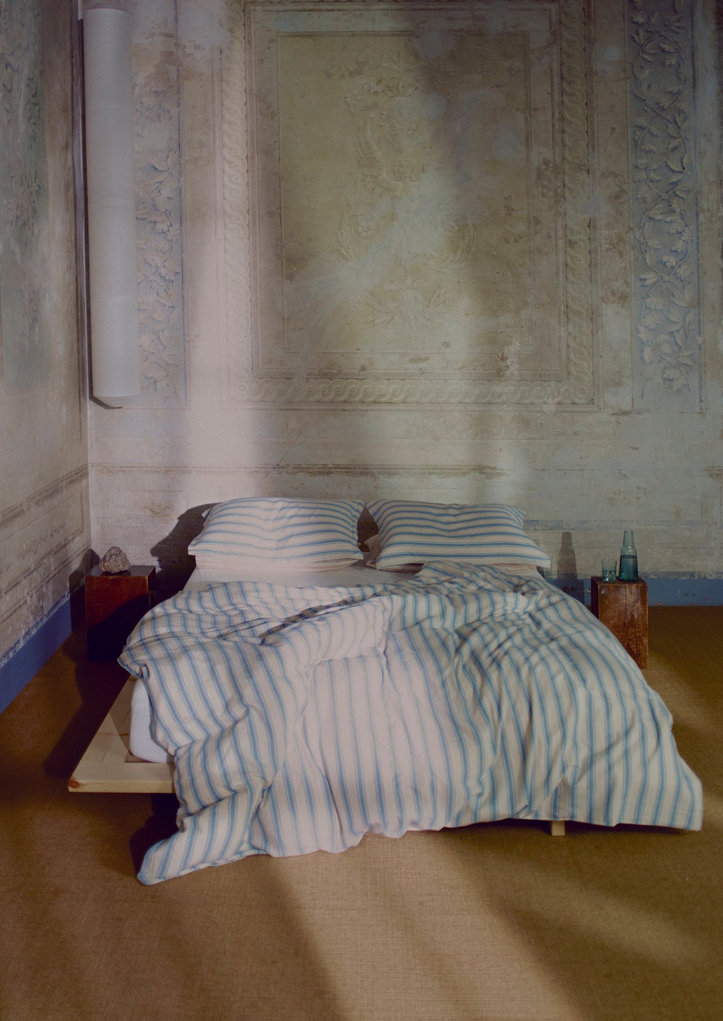 Fjord Flannel Stripe Cotton Duvet Cover | Washed Blue/Ecru