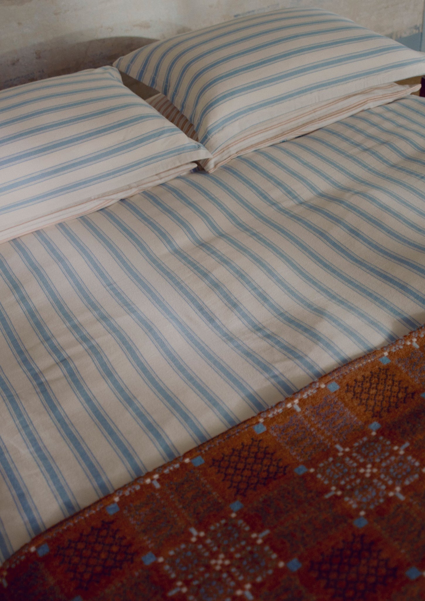Fjord Flannel Stripe Cotton Duvet Cover | Washed Blue/Ecru