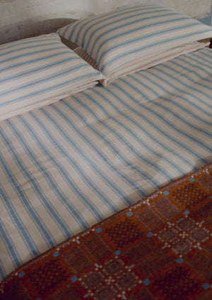 Fjord Flannel Stripe Cotton Duvet Cover | Washed Blue/Ecru