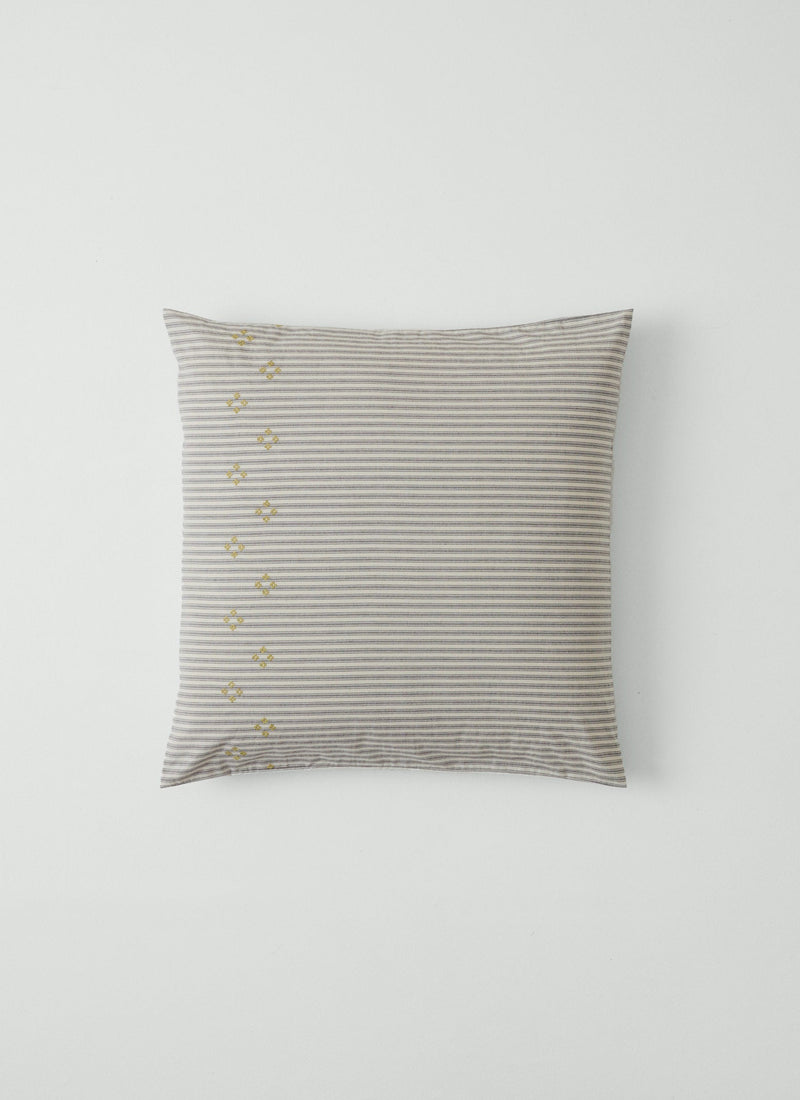 Ticking Stripe Cotton Embroidered Square Pillowcase | Ecru/Graphite