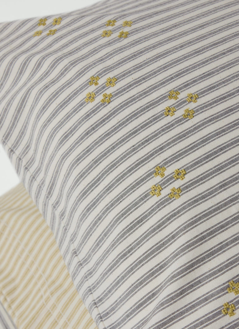 Ticking Stripe Cotton Embroidered Housewife Pillowcase | Ecru/Graphite