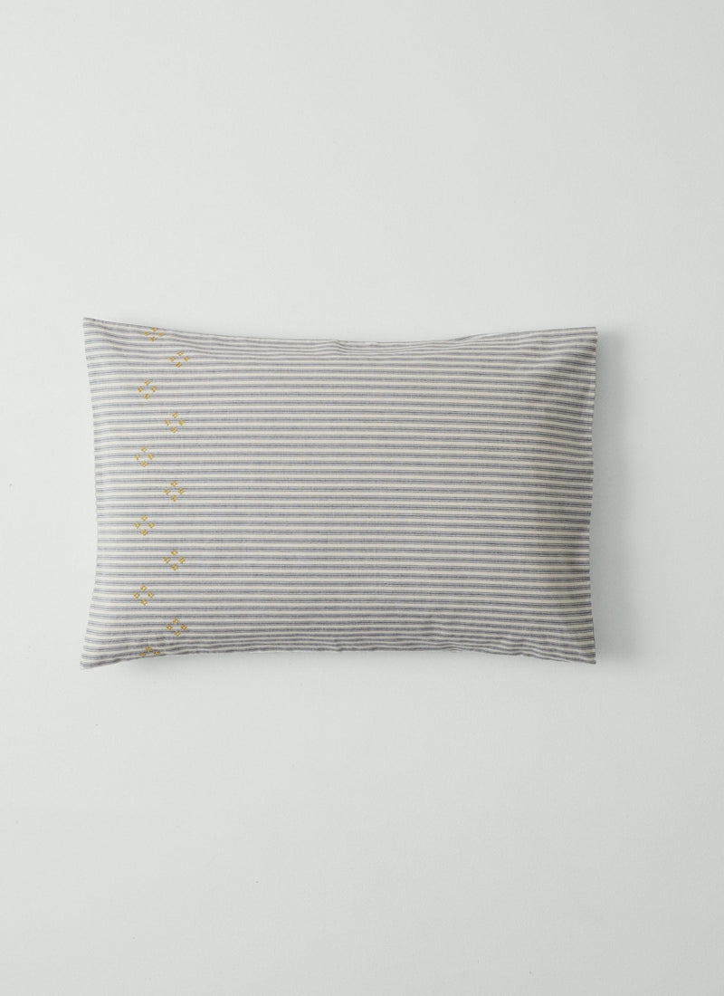 Ticking Stripe Cotton Embroidered Housewife Pillowcase | Ecru/Graphite
