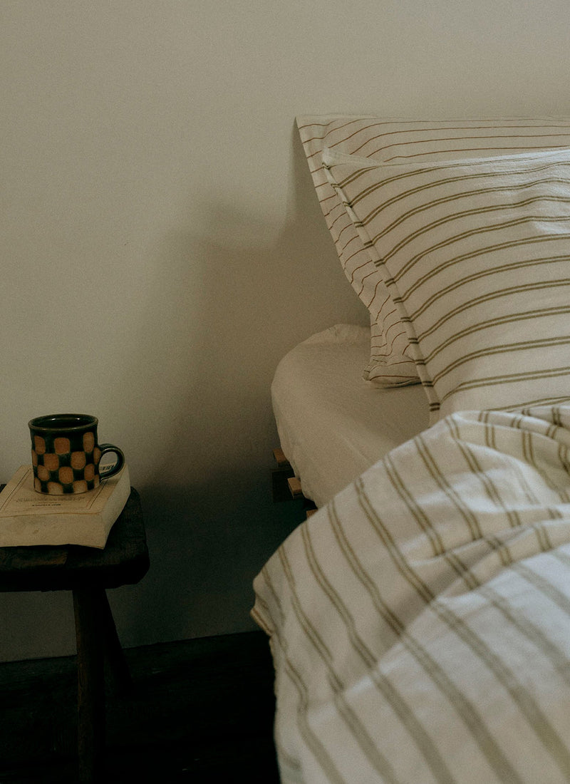 Mina Stripe Linen Cotton Duvet Cover | Ivory/Olive/Caramel
