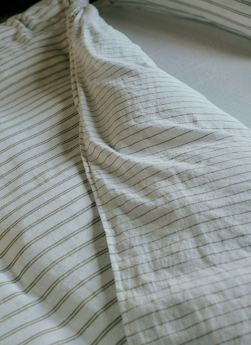 Mina Stripe Linen Cotton Duvet Cover | Ivory/Olive/Caramel