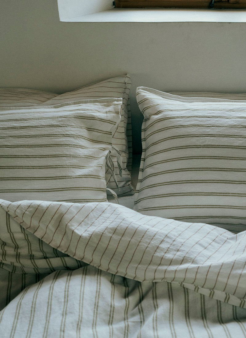 Mina Stripe Linen Cotton Duvet Cover | Ivory/Olive/Caramel