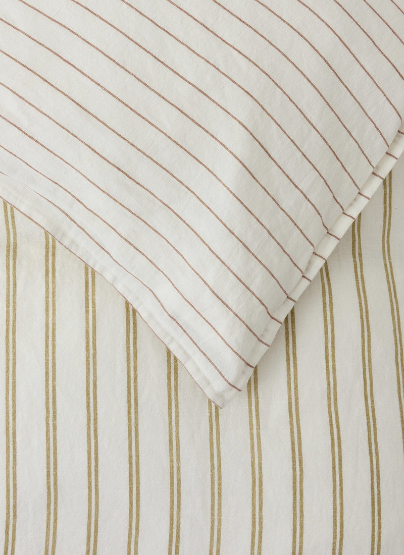 Mina Stripe Linen Cotton Duvet Cover | Ivory/Olive/Caramel